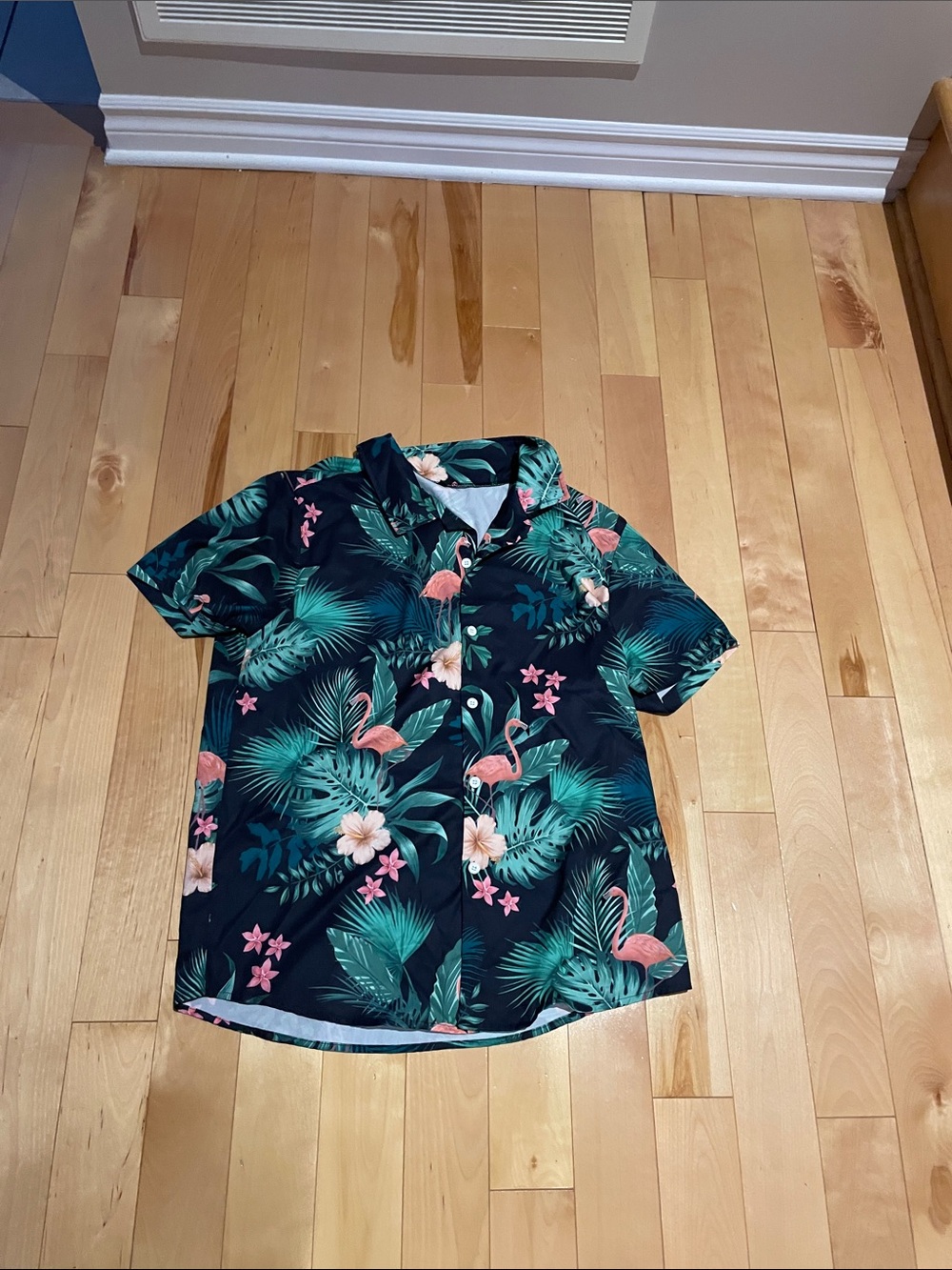 Kids Tropical Flamingo Short Sleeve Shirt - Navy/Teal/Pink